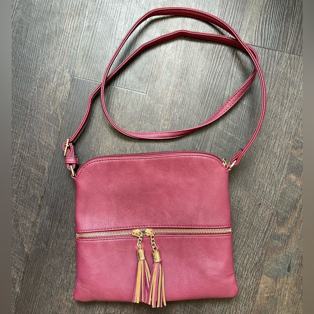 Burgundy vegan leather crossbody